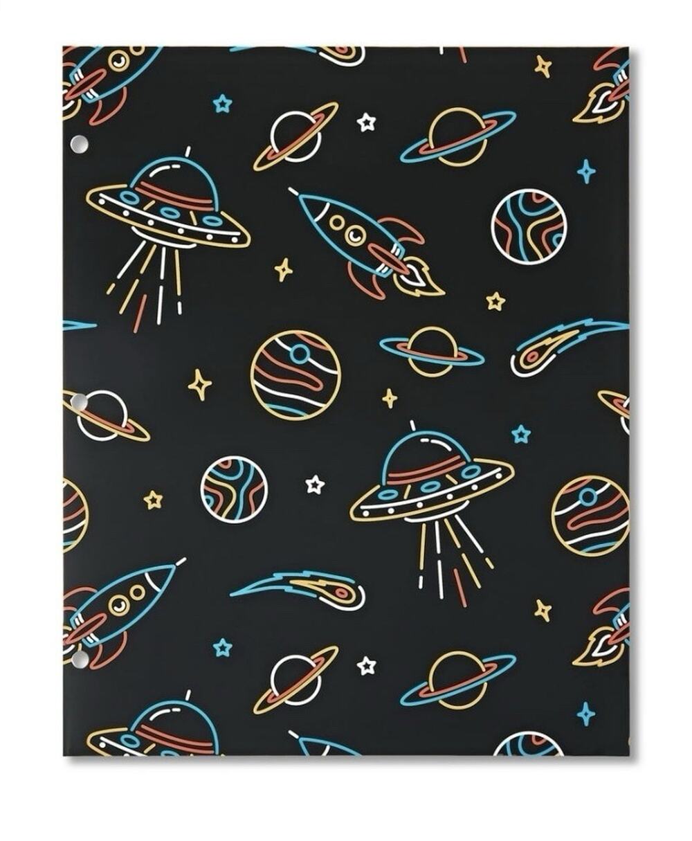 33 Pack Pen+Gear 2-Pocket Paper Folder Neon Space Black 3-Hole School Supply Lot